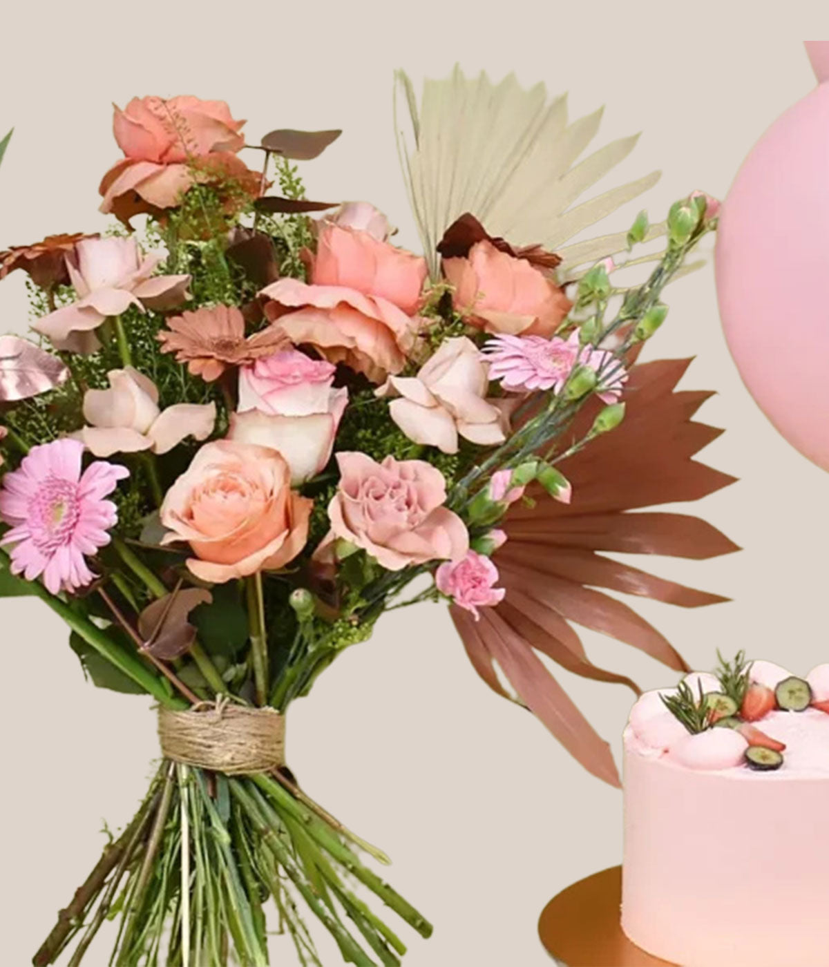 Sweet Peach Blush Combo | Elegant Floral Box with Cake & Balloons