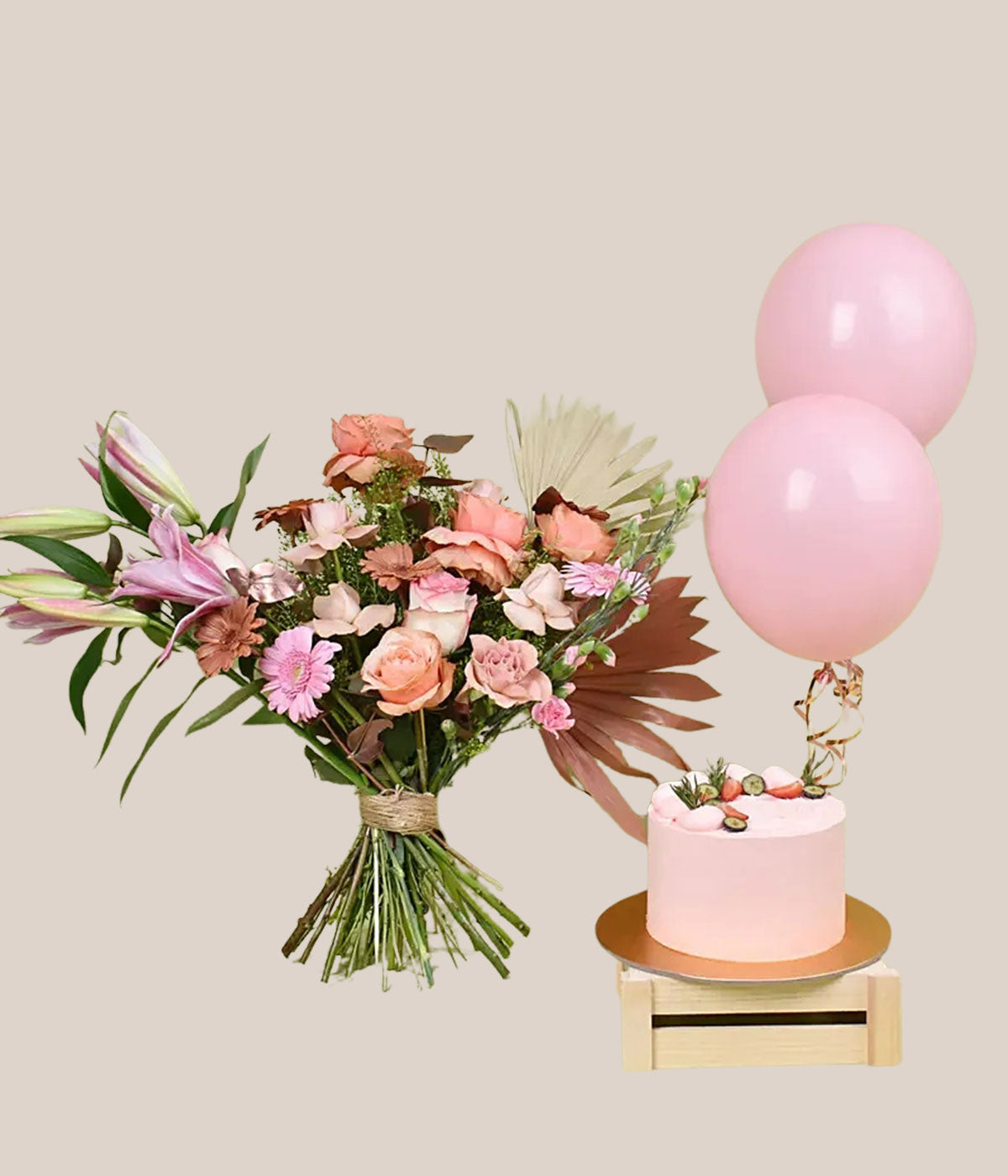 Sweet Peach Blush Combo | Elegant Floral Box with Cake & Balloons