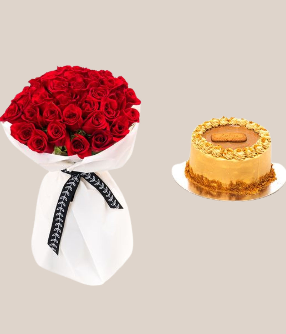 Romantic Red Roses Bouquet with Lotus Cake | A Perfect Gift Combo