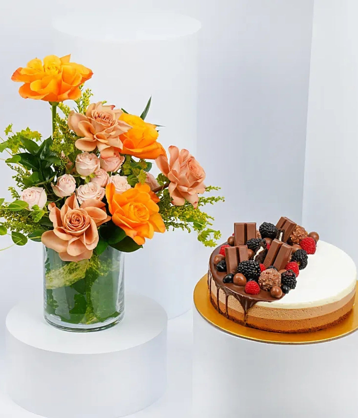 Luxury Rose Arrangement with Delicious Chocolate Cake