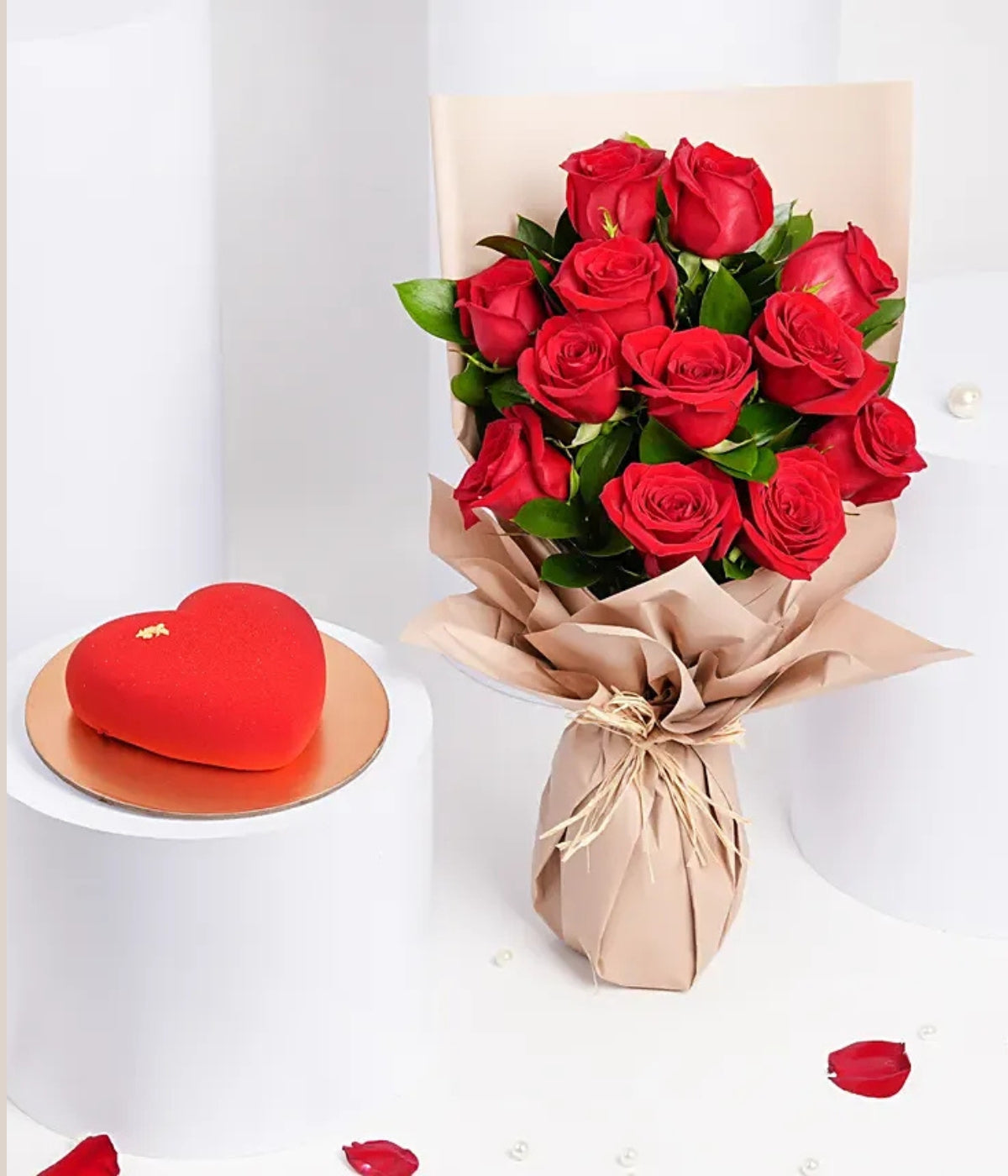 Love Expression Valentine Combo | 12 Red Roses & Chocolate Cake Gift