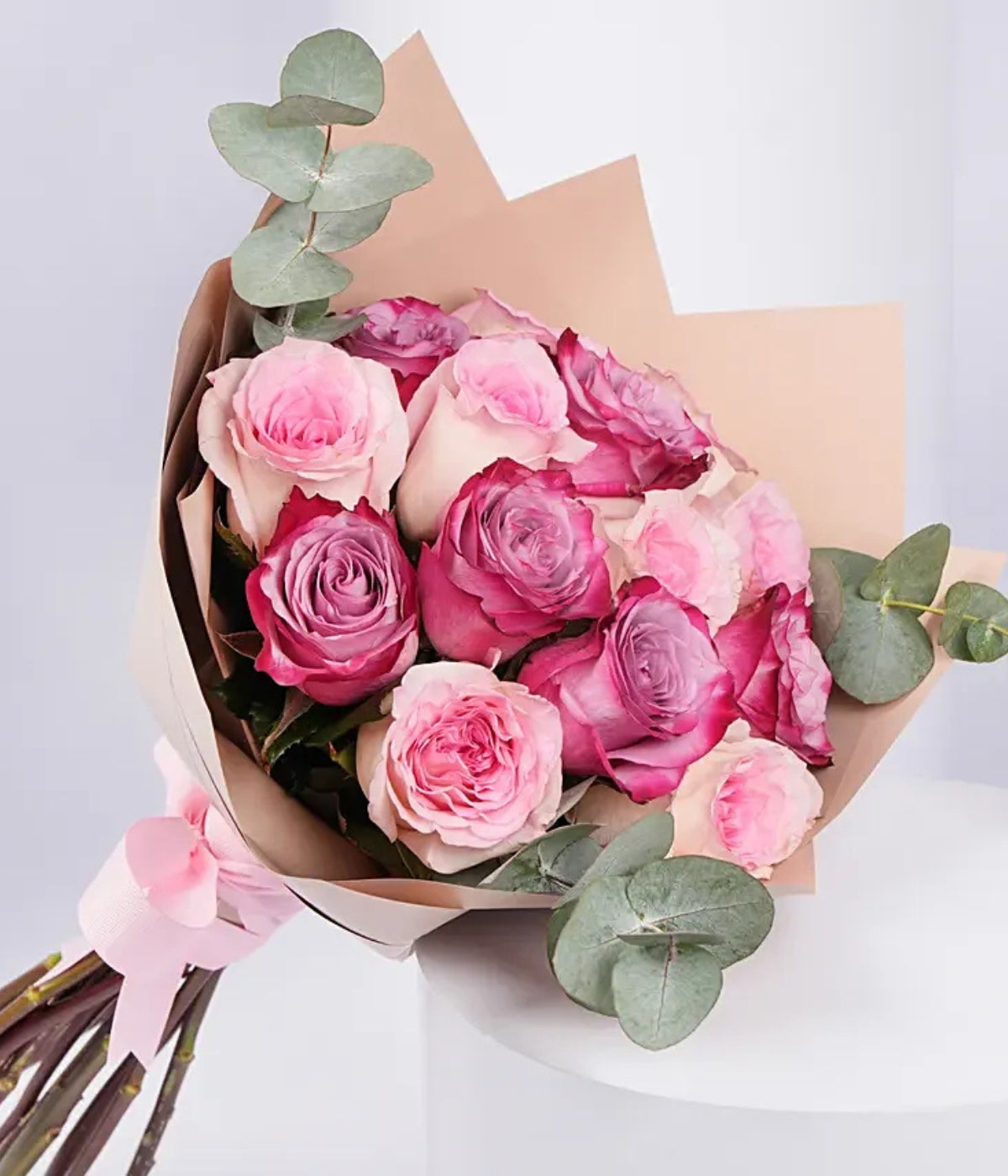 6 Purple and 6 Pink Roses Bouquet