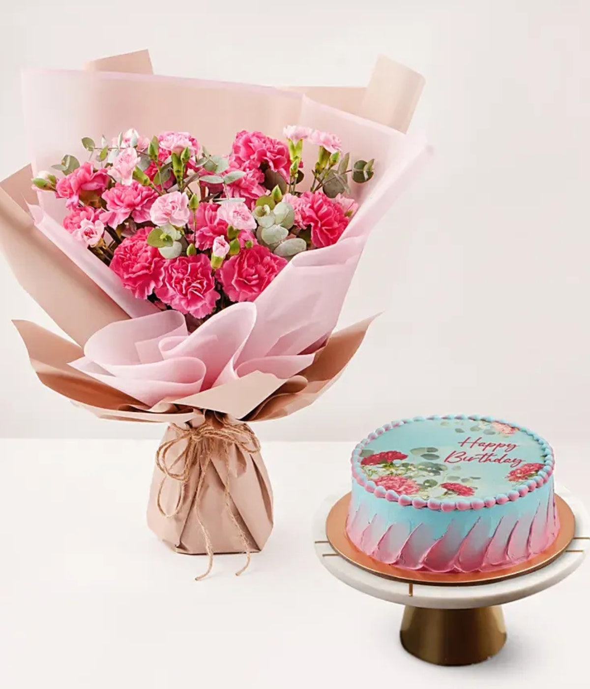 Birthday Wish Carnations Bouquet with Cake | Perfect Celebration Combo