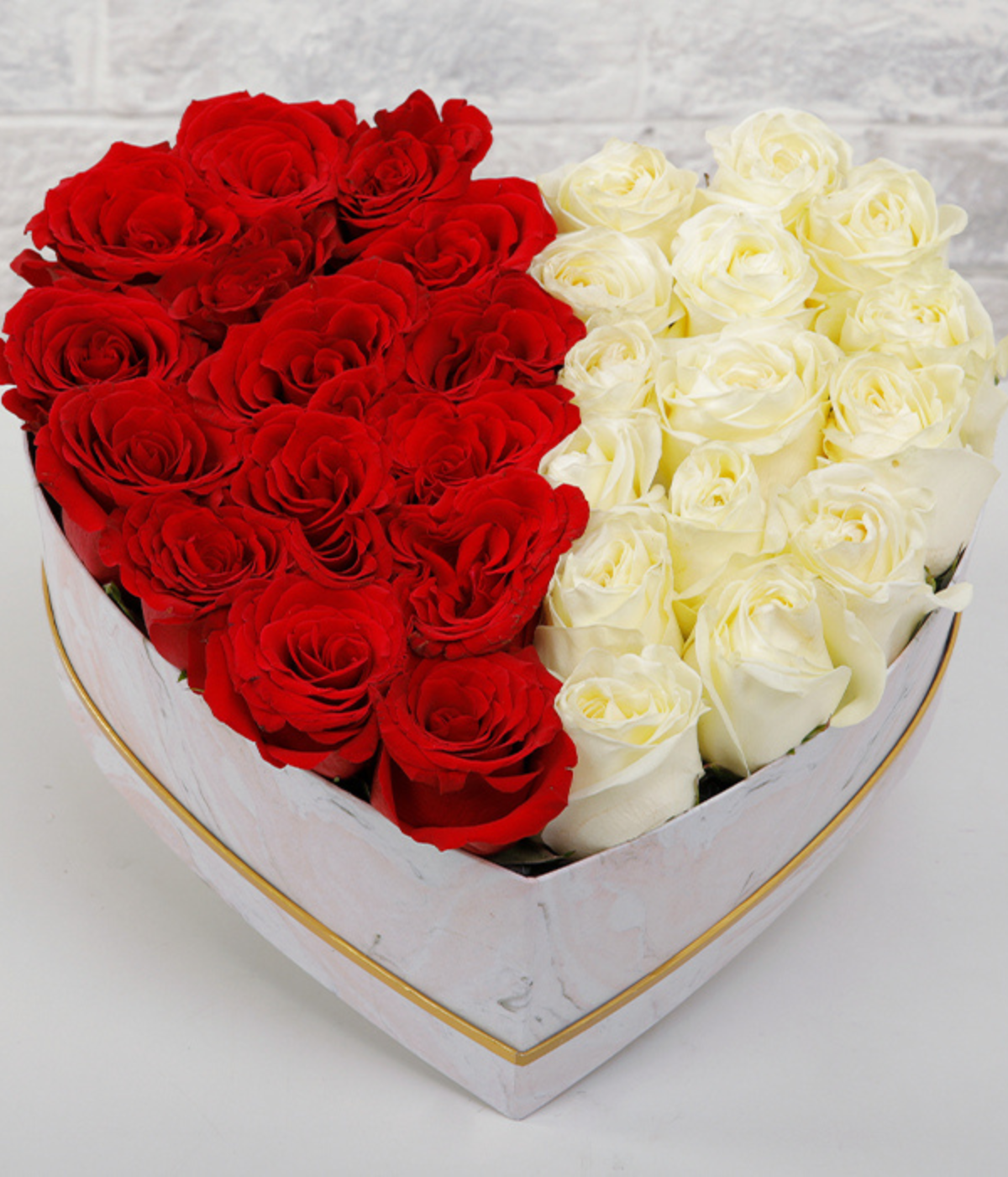 Roses of Red and White in Heart Shape