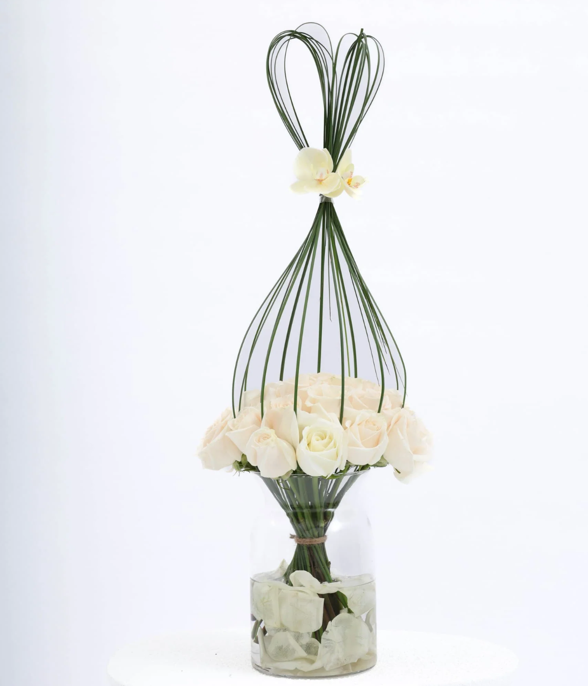 Vanilla White Rose Arrangement in Elegant Glass Vase