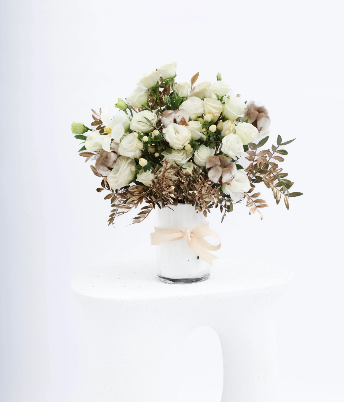 Elegant White Floral Vase Arrangement with Lisianthus & Spray Roses