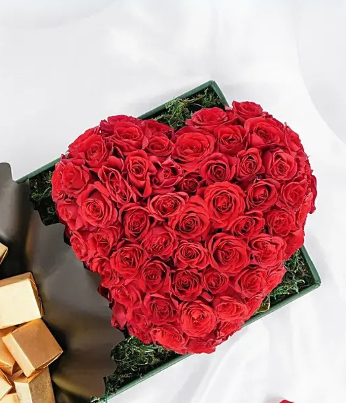 Heart Shaped Rose Arrangement And Chocolates
