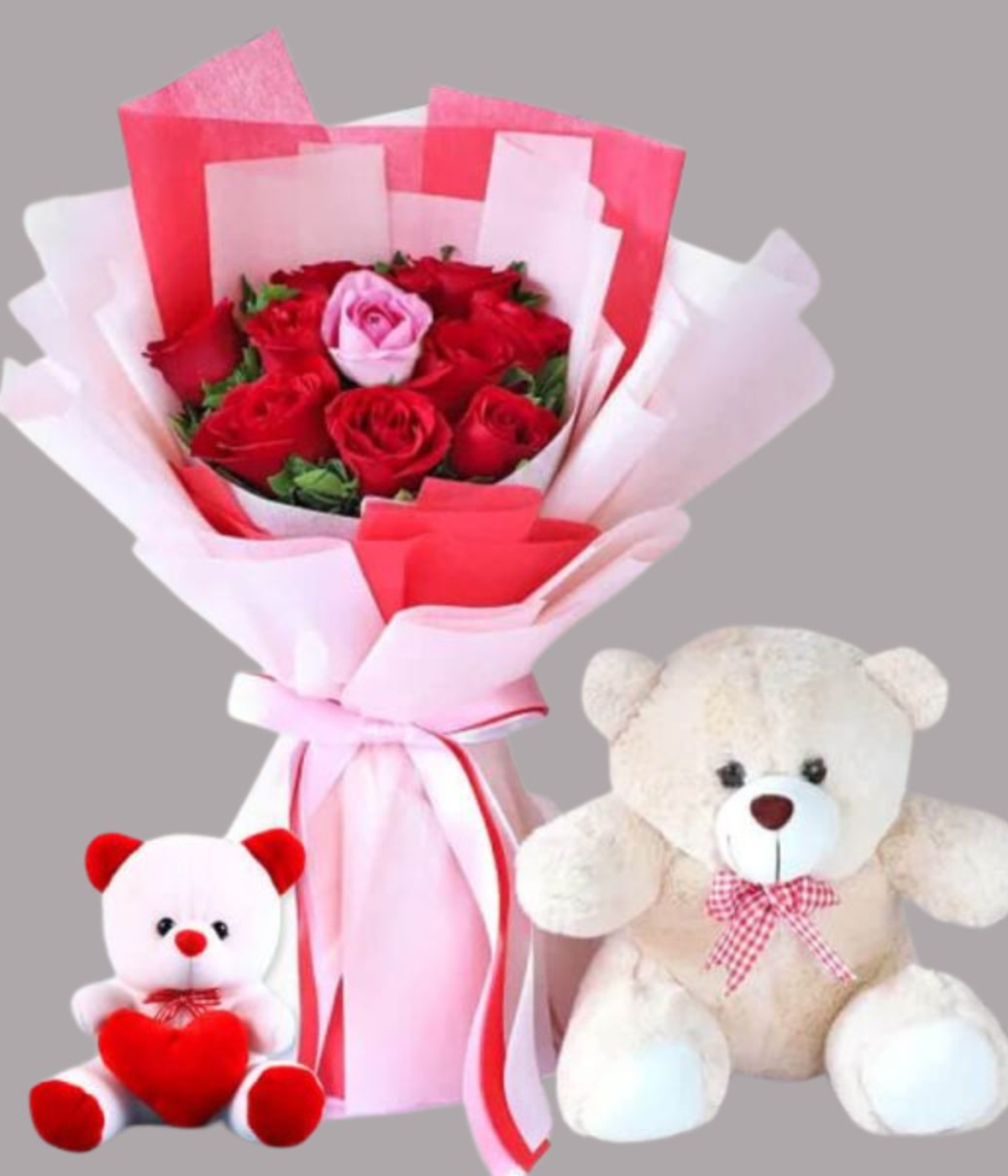 Luxe Love Trio | Red Roses & Teddy Bears Romantic Gift Set