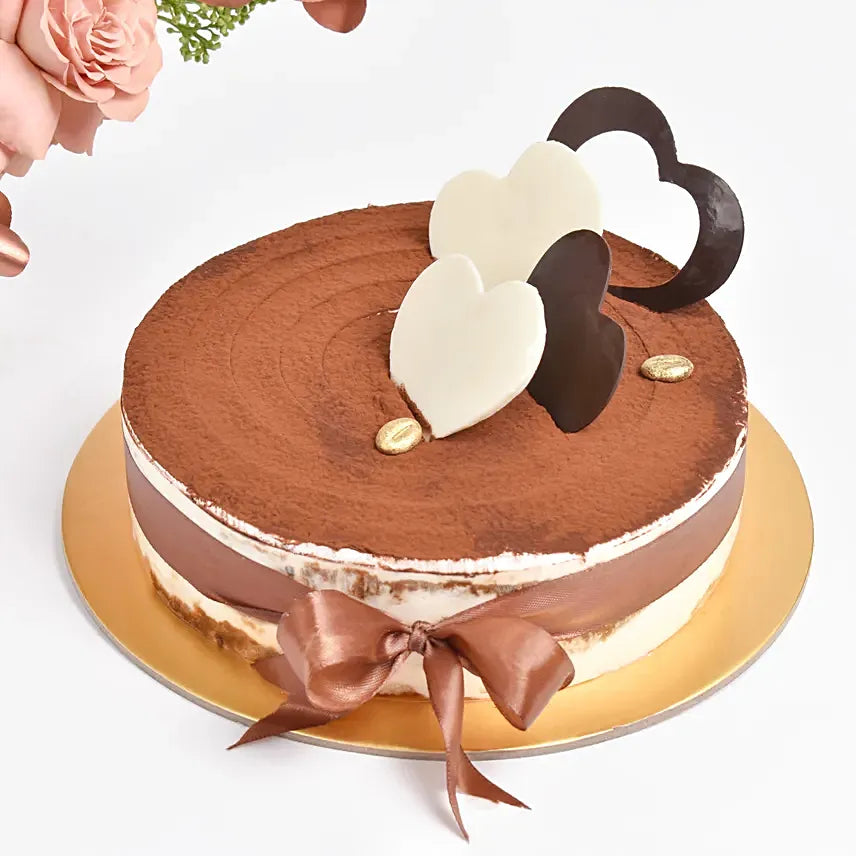Timeless Elegance Monochrome Flowers And Tiramisu Cake Combo