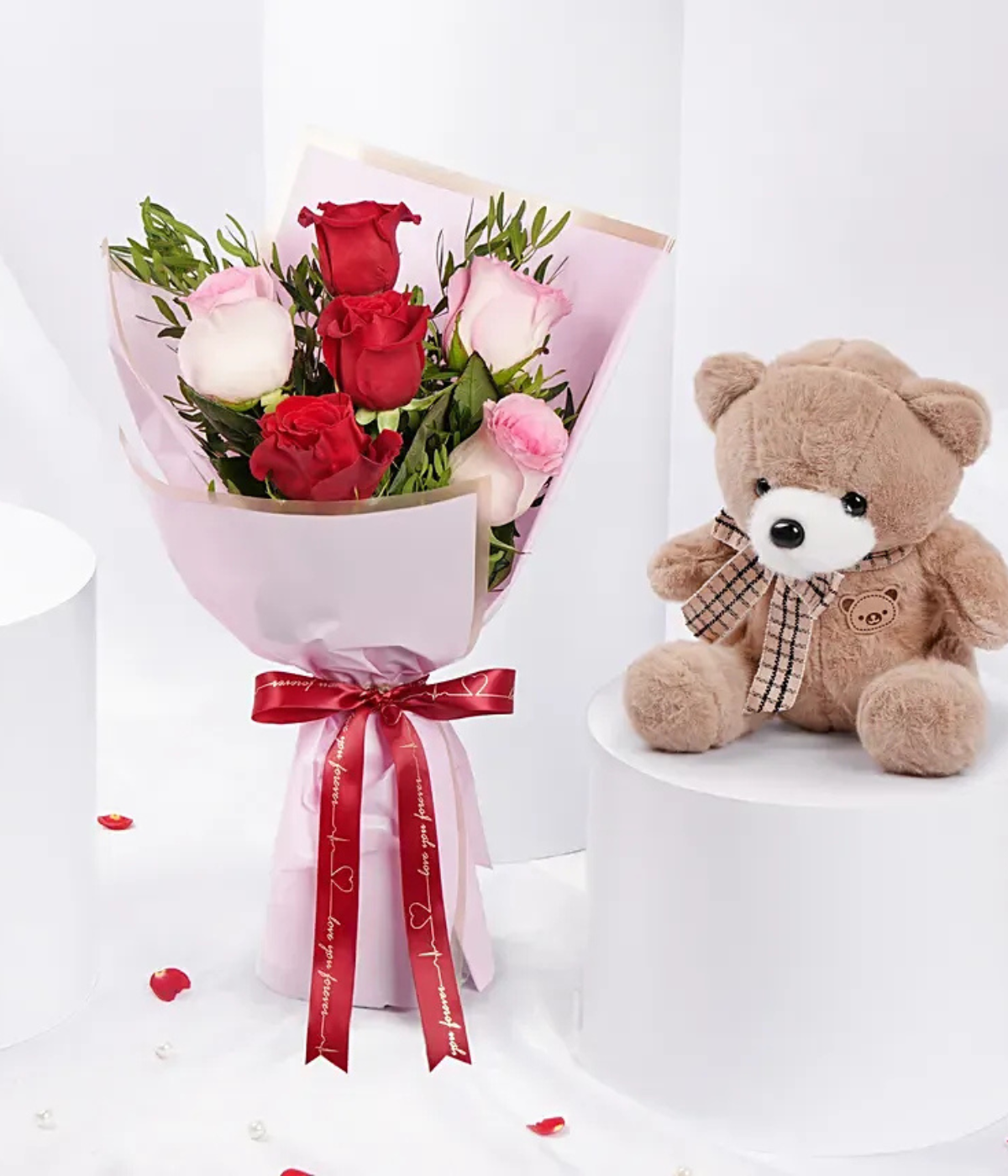 Valentine’s Romantic Roses & Teddy Bear Combo | A Romantic Combo Gift