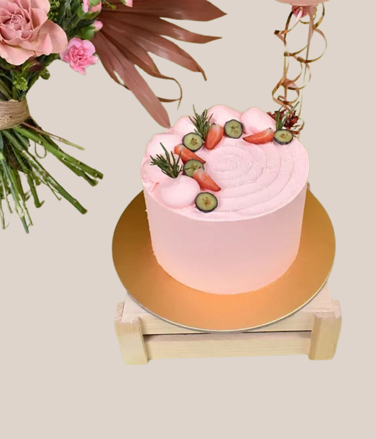 Sweet Peach Blush Combo | Elegant Floral Box with Cake & Balloons