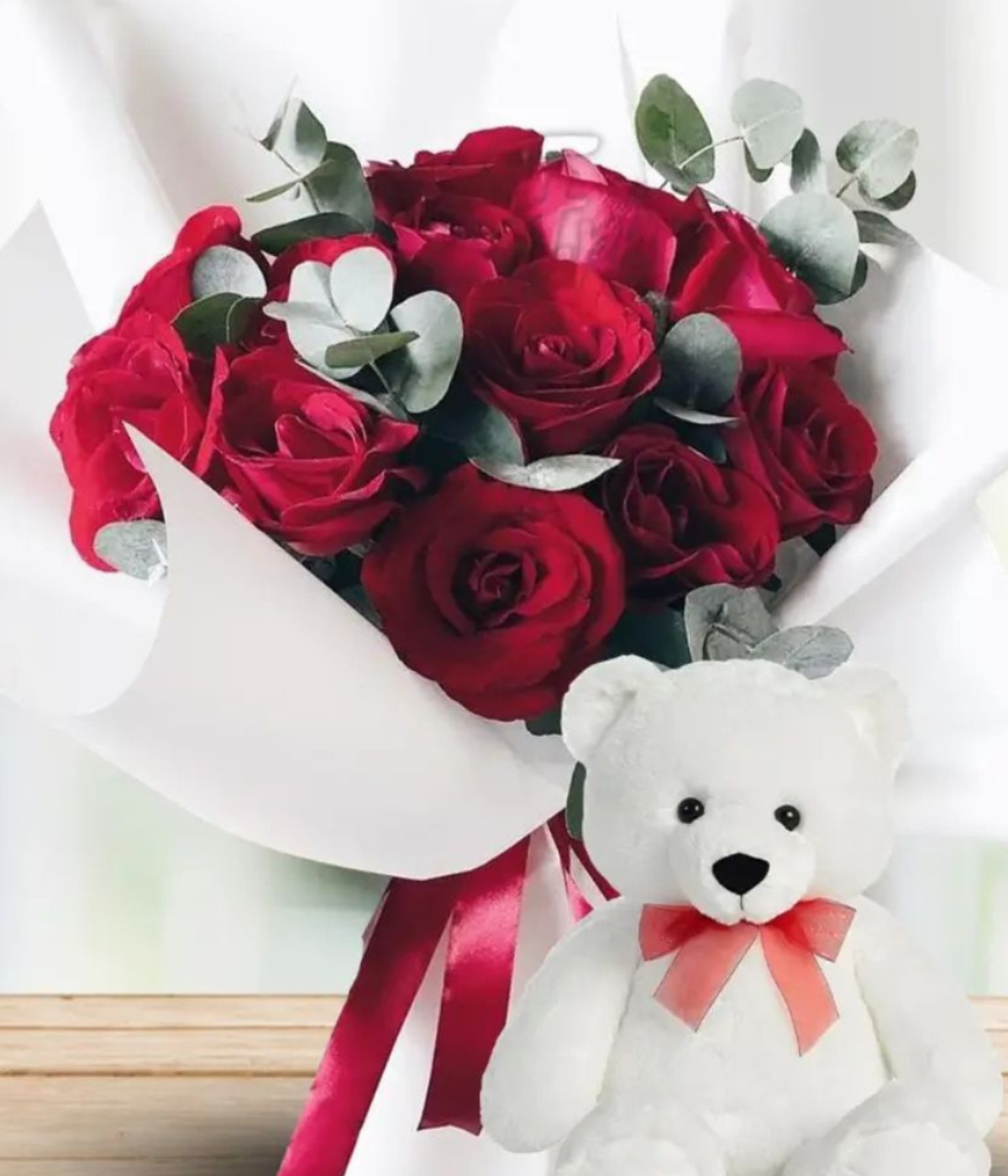 Teddy & Blooms Affair | Red Roses with Cuddly Teddy