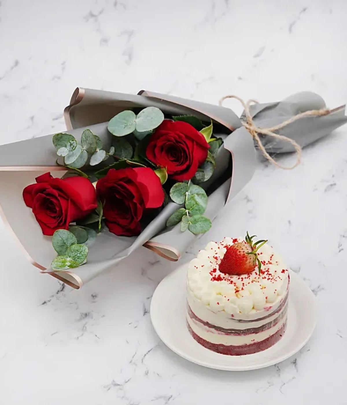 Designer Mono Cake with Roses Bouquet | Perfect Celebration Gift