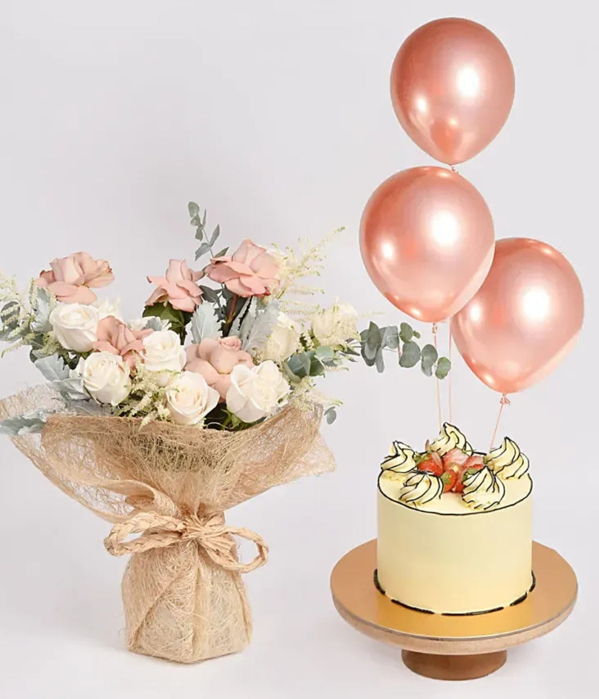Fresh Roses with Cake and Balloons | Rose Affection Combo