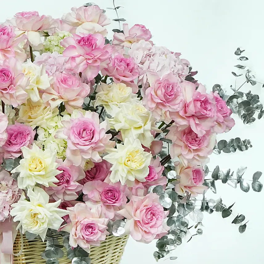 Abundance of Roses and Hydrangeas Basket
