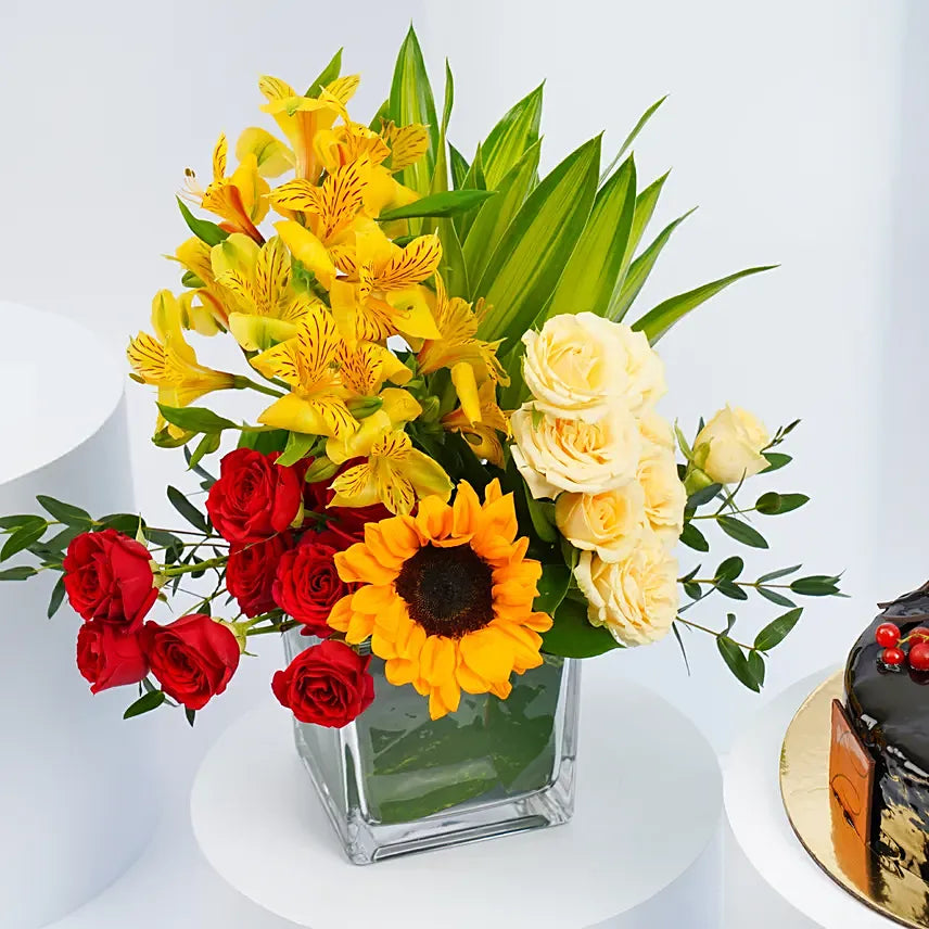 Eggless Truffle Cake with Beautiful Flowers | Celebration Gift Set