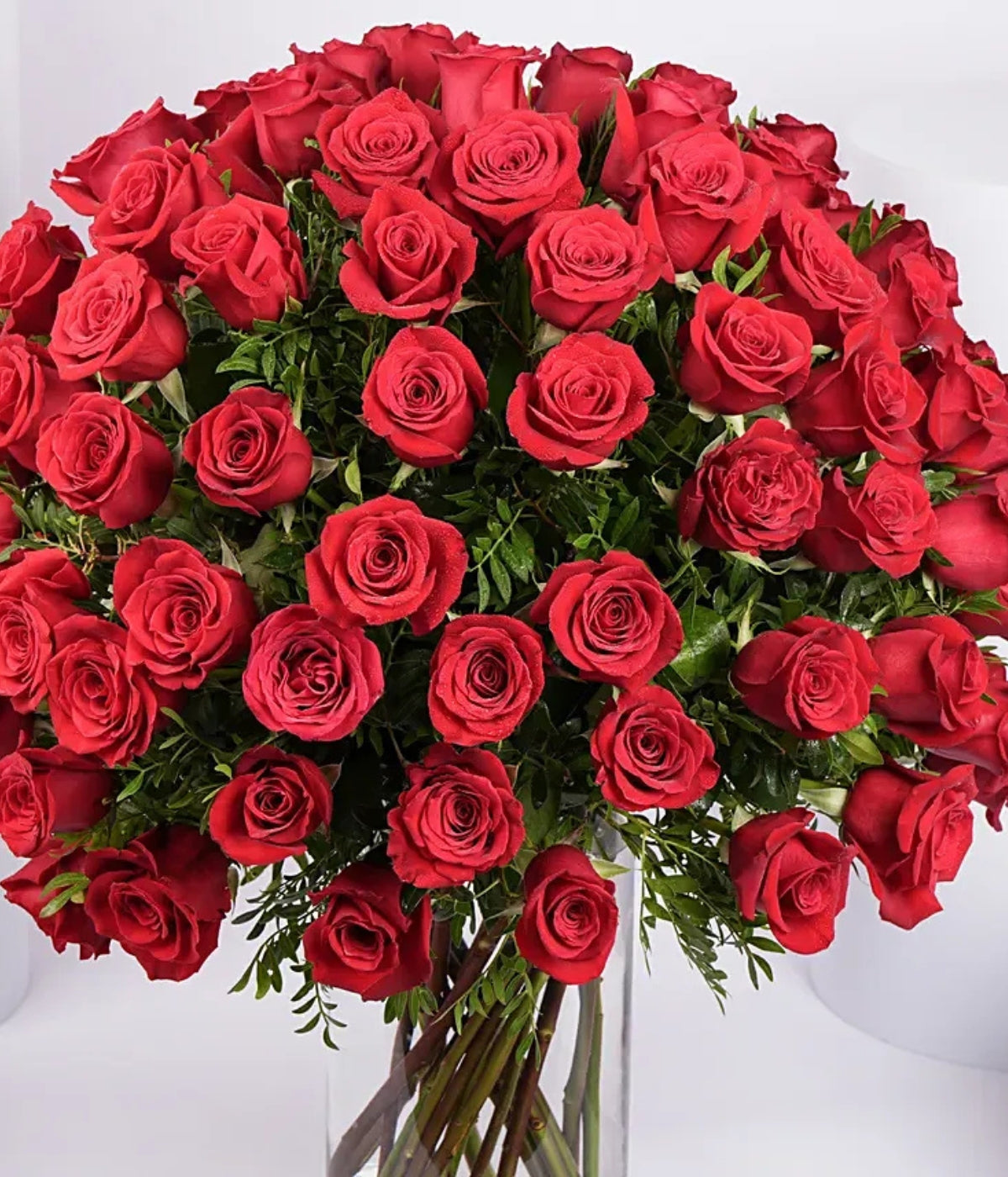 Ravishing 100 Red Roses In Glass Vase