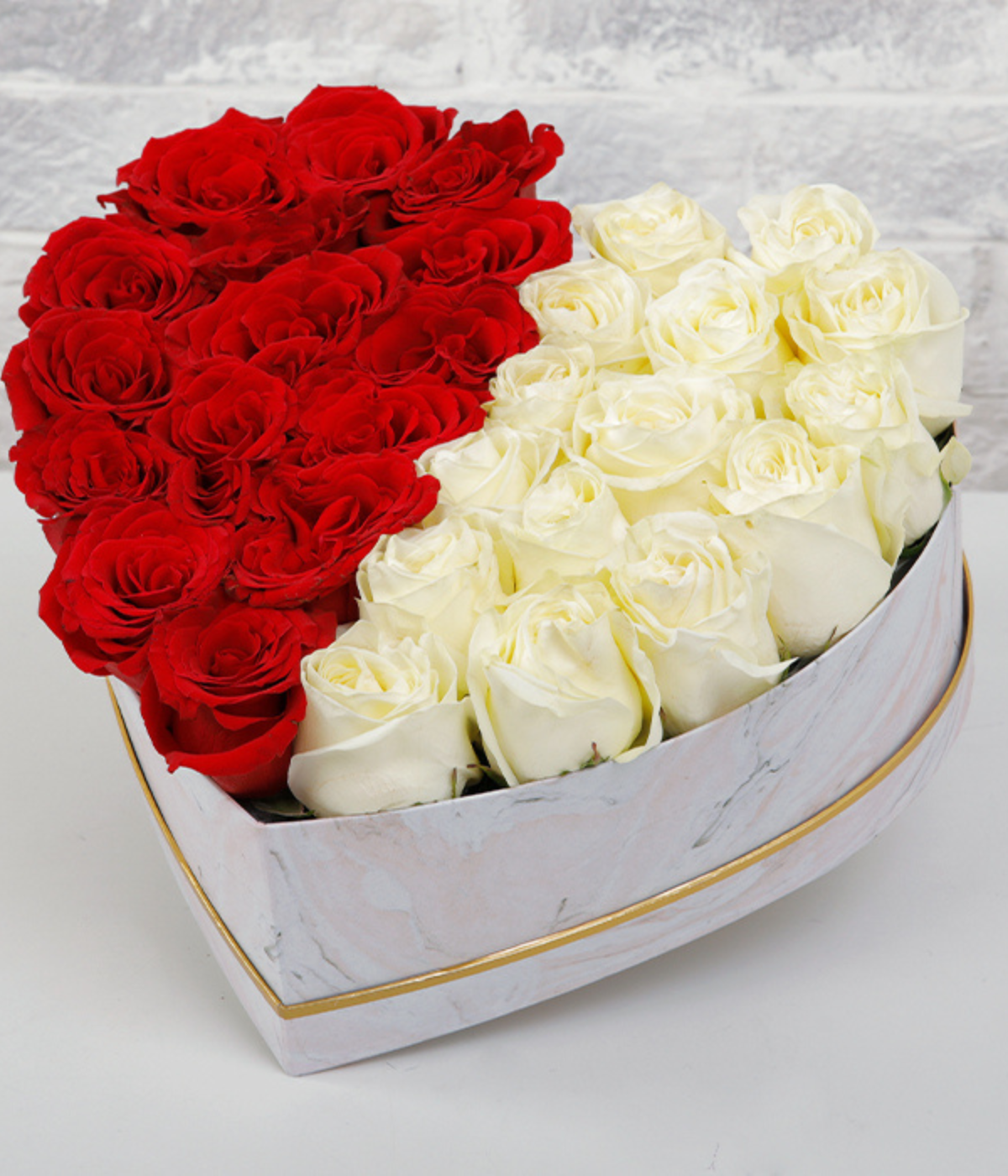 Roses of Red and White in Heart Shape
