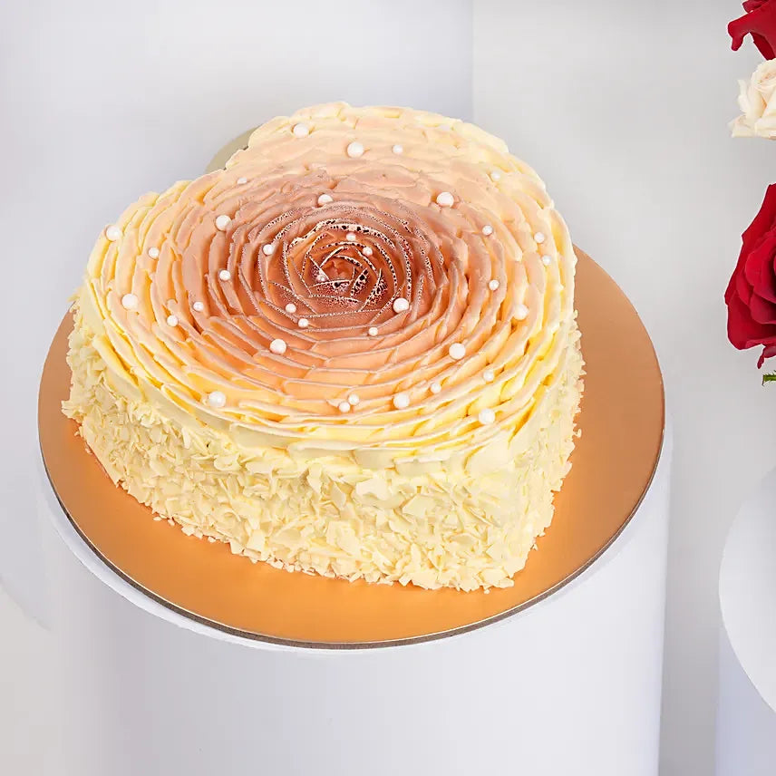 Romantic Heart Rose Cake & Flower Combo | Perfect Gift for Loved Ones