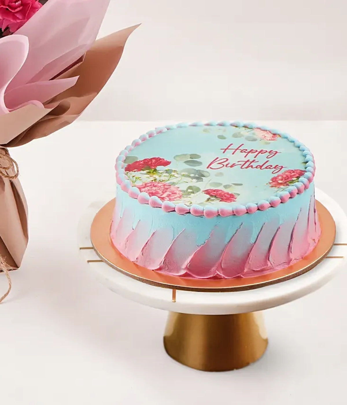 Birthday Wish Carnations Bouquet with Cake | Perfect Celebration Combo