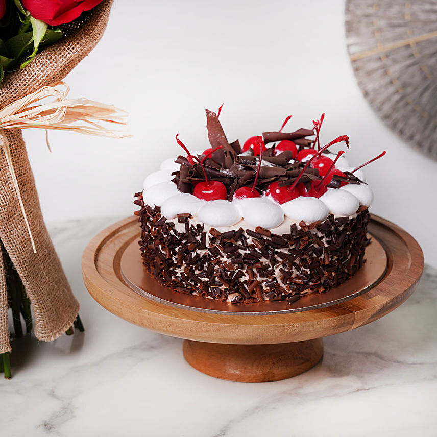 Fresh Red Roses & Black Forest Cake Combo